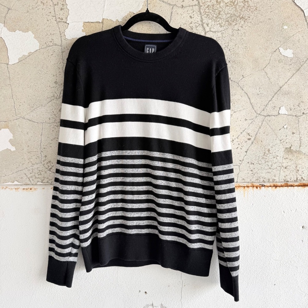 Vtg GAP Sweater‎ Striped Crewneck Classic Stripe Mens M Made in Hong Kong